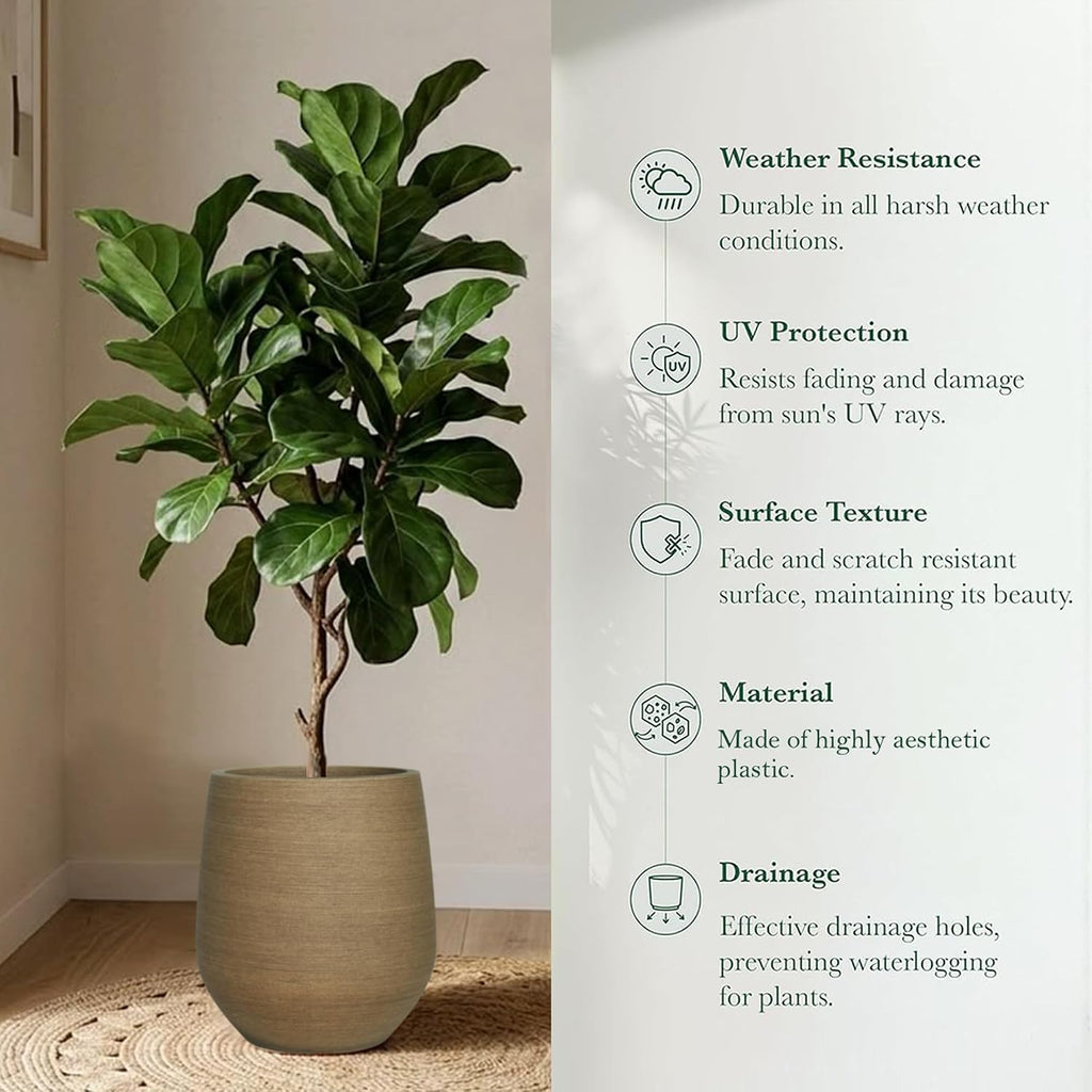 11.8" H Wood-look Plastic Tapered Planters with Drainage Holes and Plug | Indoor/Outdoor Use, UV/Weatherproof