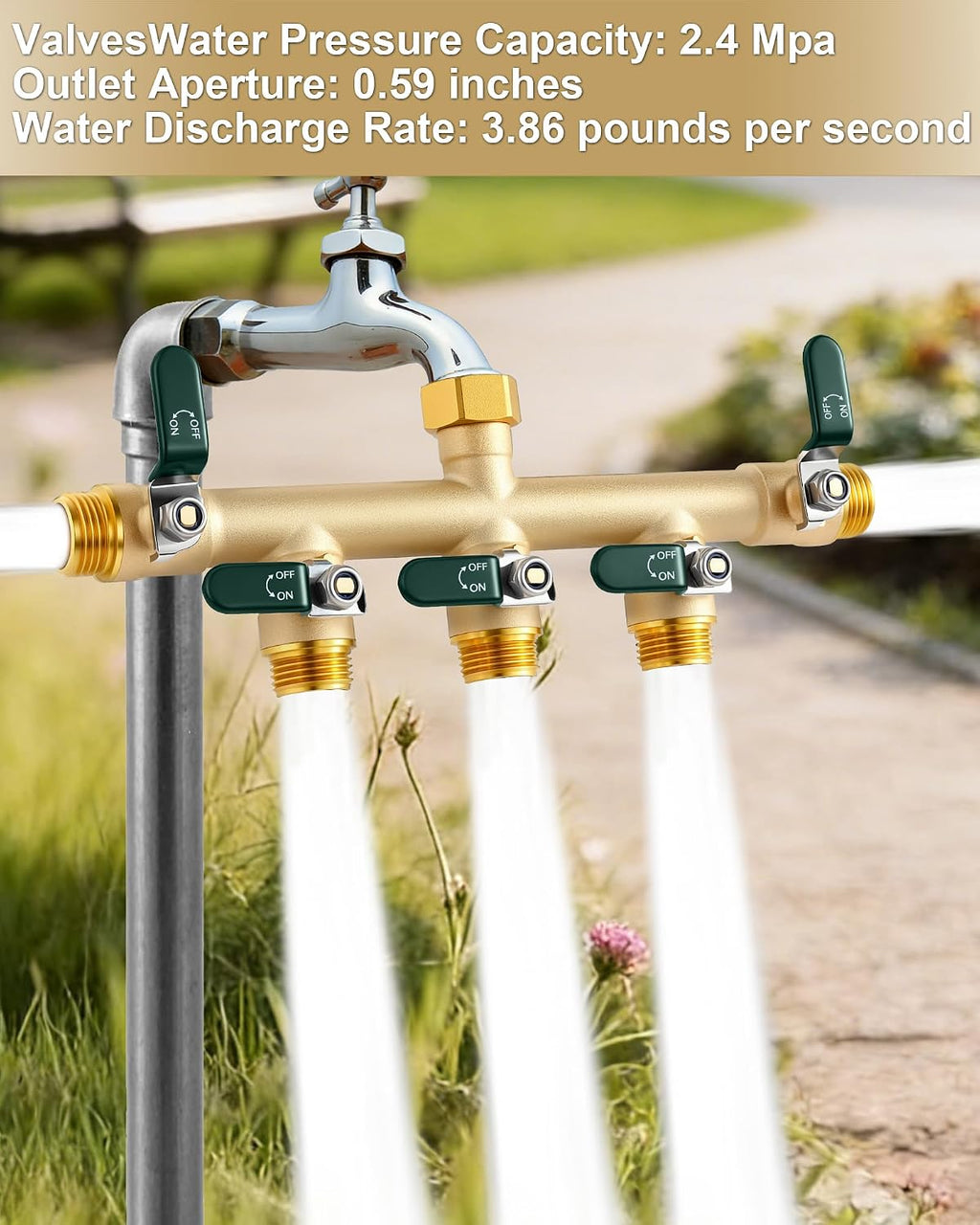 EBH Garden Hose Splitter 5 Way, Heavy Duty Solid Brass Hose Splitter with Shutoff Valves, Water Spigot Splitter With