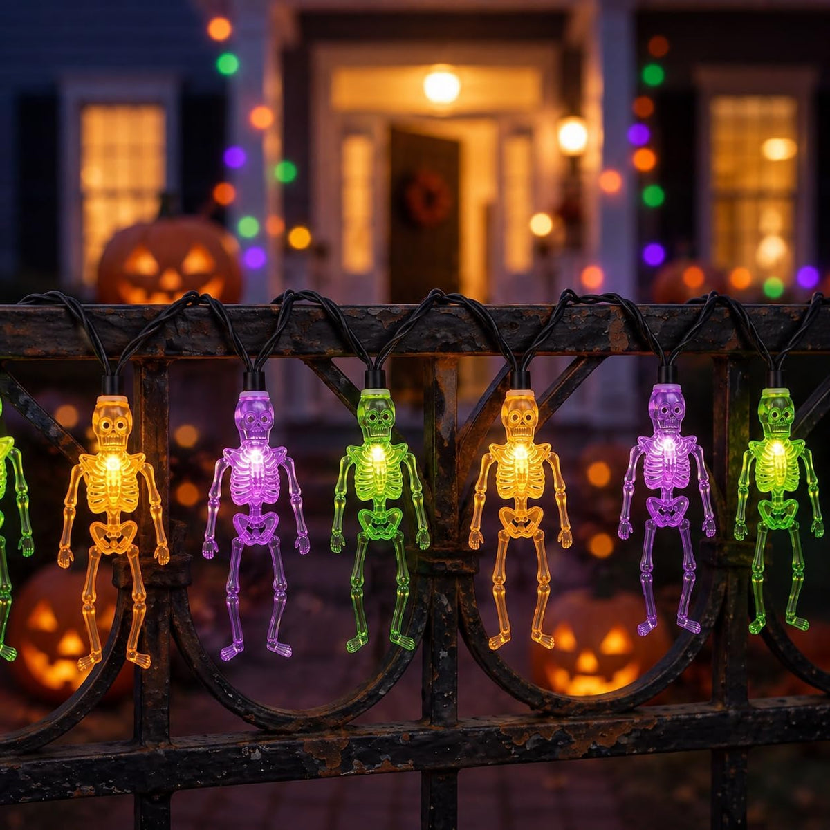 Abeja Halloween Skull String Lights Outdoor,Multicolor LED Skeleton Lights