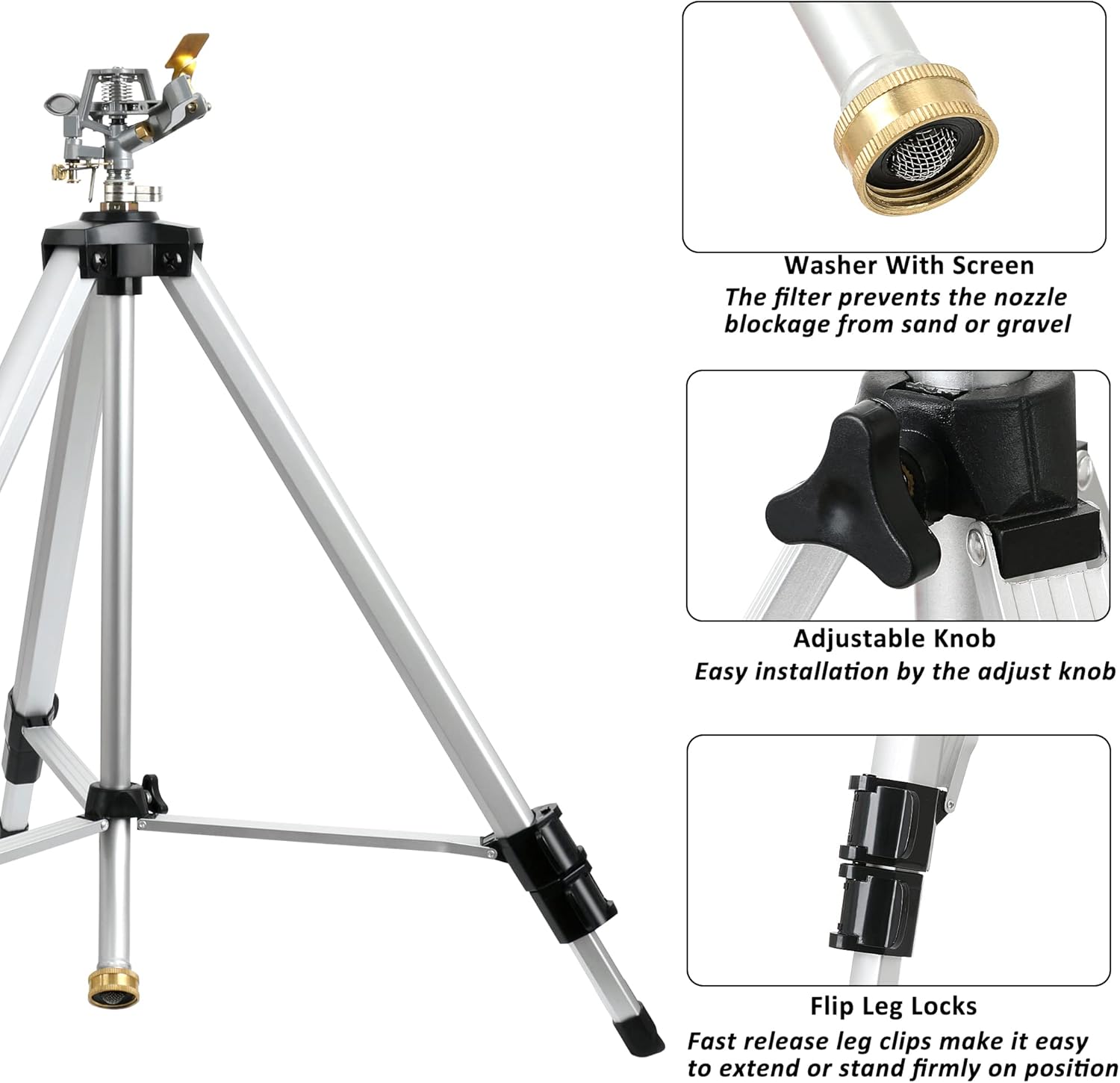 STYDDI Heavy Duty Impact Sprinkler on Tripod Base, Extra Tall Metal Pulsating Telescoping Tripod Sprinkler for Large