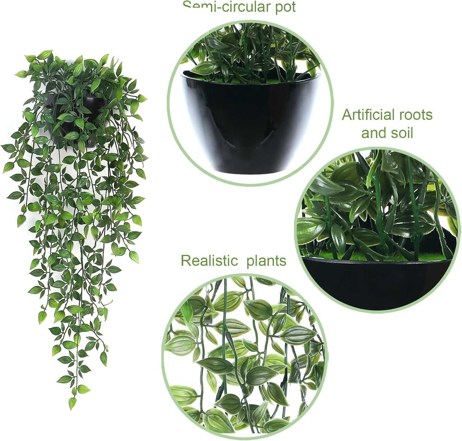 Artificial Hanging Plants,2 Pack Fake Wall Plants,Faux Mandala Vines Potted Plant,Plastic Greenery with Wall Planter