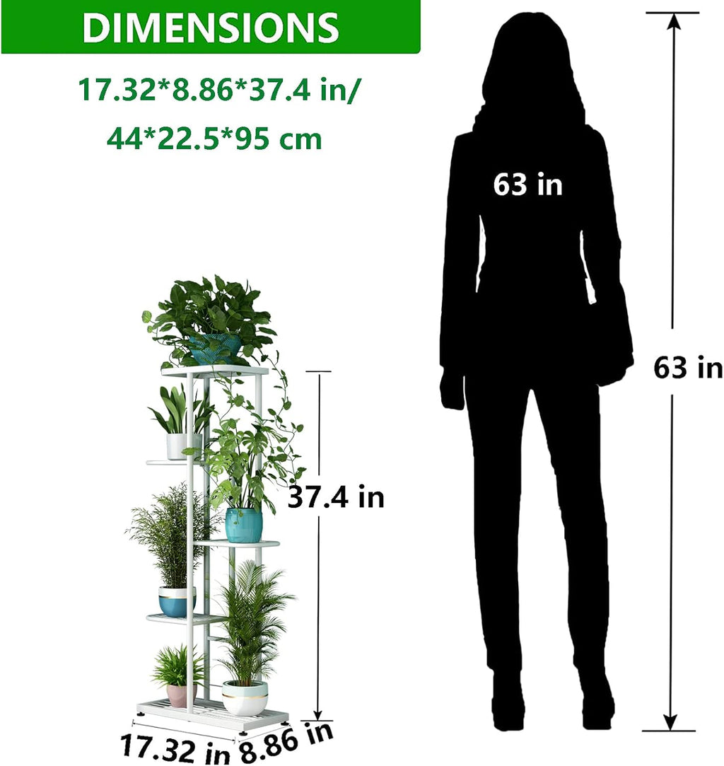 LINZINAR Plant Stand Metal 5 Tier 6 Potted Multiple Flower Pot Holder Shelf Indoor Outdoor Planter Display Shelving