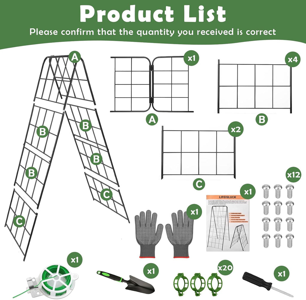 Cucumber Trellis 43.3’’x15.7’’ with Twist Tie and Clips, A-Frame Garden Trellis for Climbing Plants Heavy Duty Metal