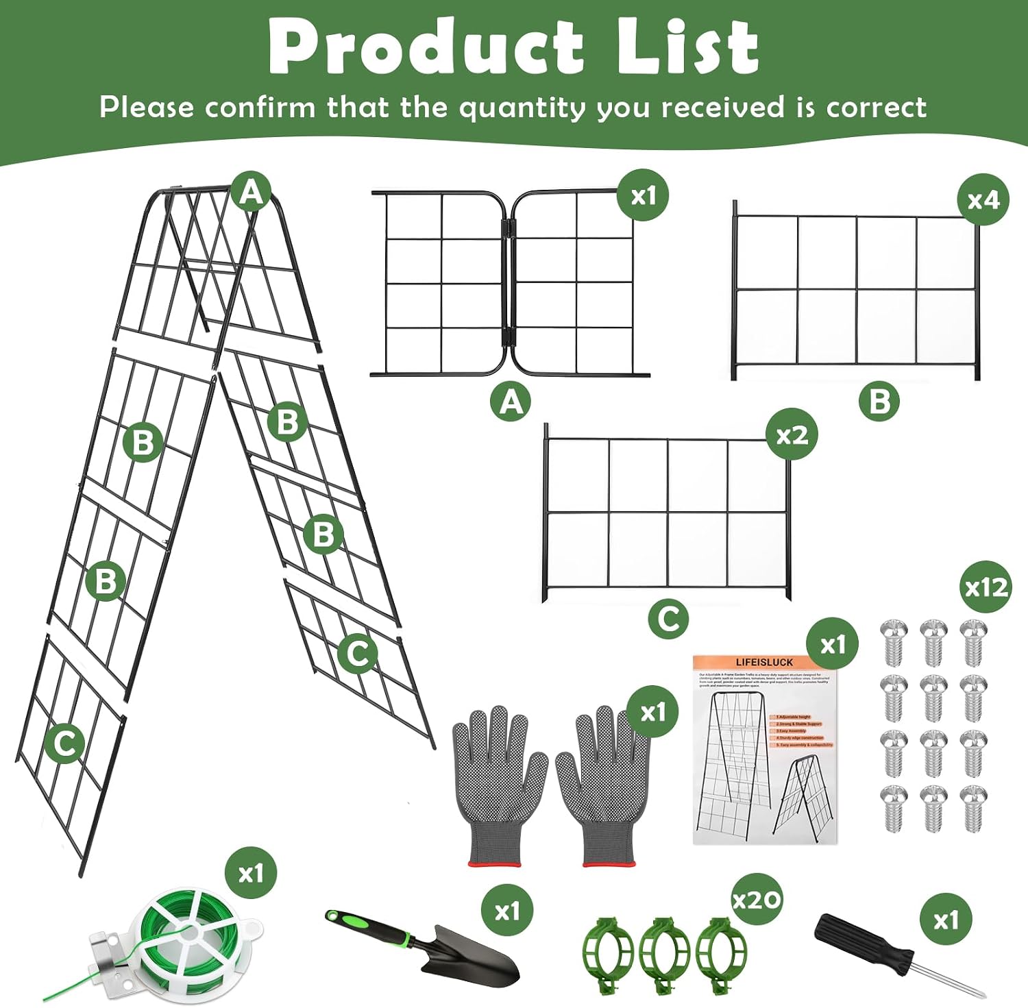 Cucumber Trellis 43.3’’x15.7’’ with Twist Tie and Clips, A-Frame Garden Trellis for Climbing Plants Heavy Duty Metal