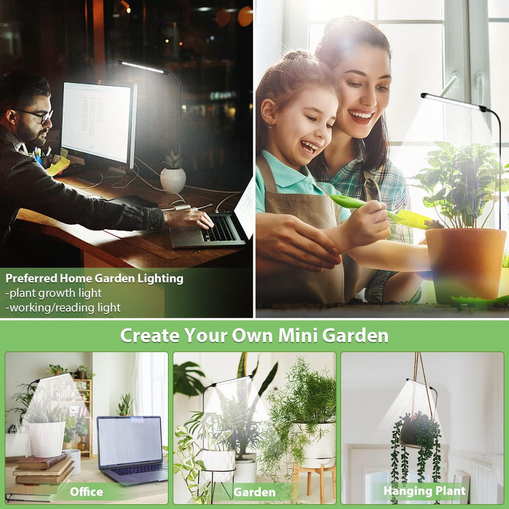 Grow Light for Indoor Plants Growing, 6000K Full Spectrum Gooseneck Plant Lamp for Seedings Succulents Small Plants