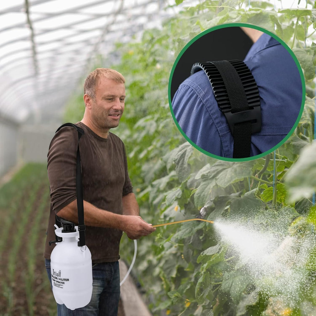 Itisll Portable Garden Pump Sprayer Brass Wand Shoulder Strap for Yard Lawn Weeds Plants 1Gal | Portable design