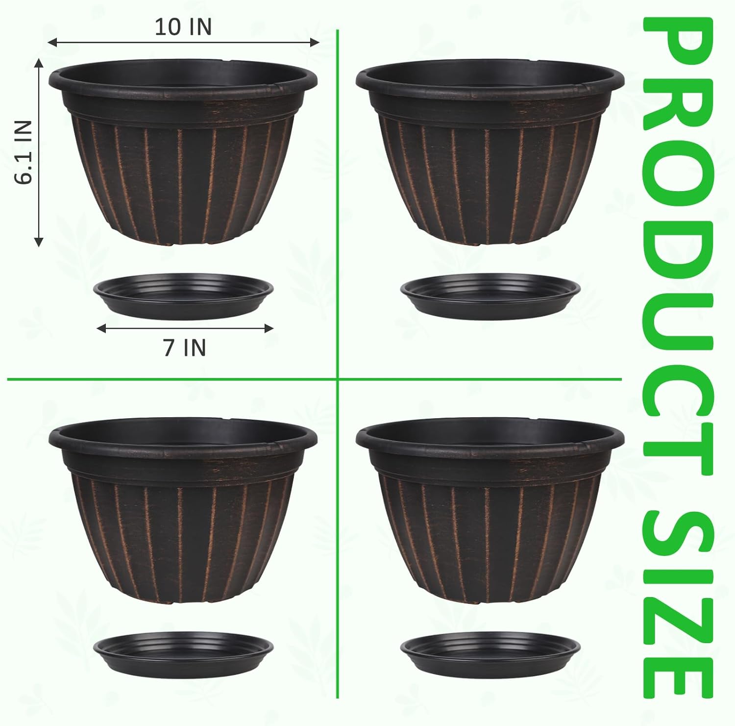 10 Inch Plant Pots,4 Pack Flower Pot,Planters Pot with Drainage Hole | Modern Planters for Outdoor Plants with