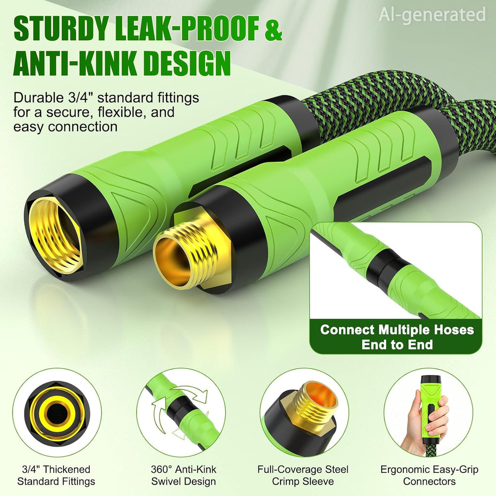 NON-EXPANDABLE Garden Hose 25ft x5/8'', Heavy Duty Flexible Water Hose with 10-Function Sprayer, Lightweight, Leak