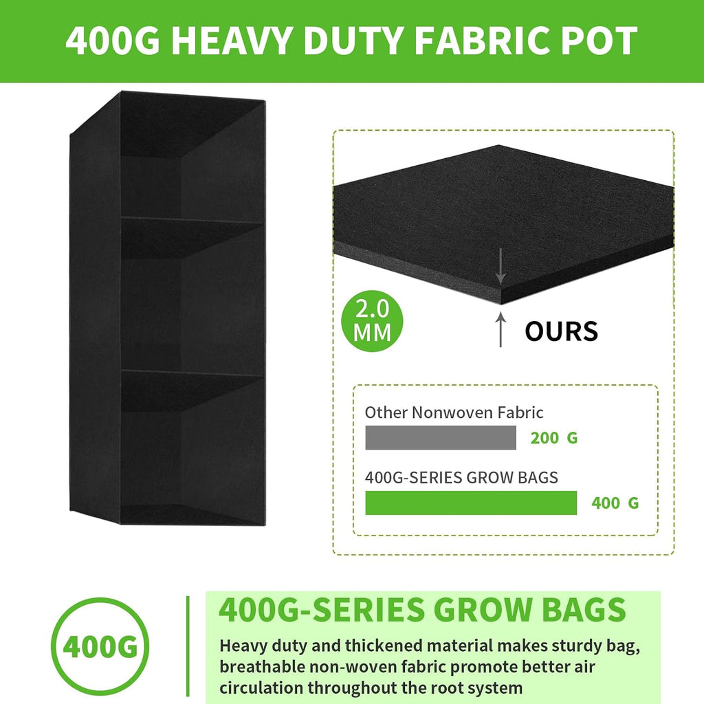 ANGELIOX 2Pcs Grow Bags, 3-Grids Rectangle Grow Bag,14 Gallon Thickened 400G Fabric Garden Bed, Nonwoven Square Flower