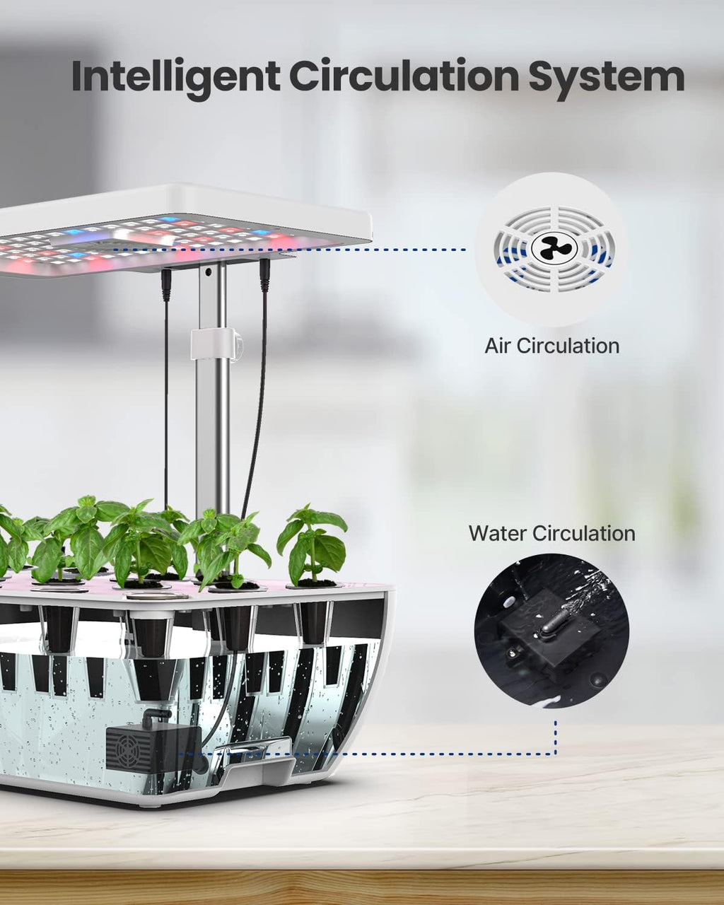 iDOO 12 Pods Hydroponics Growing System with 6.5L Water Tank, Hydro Indoor Herb Garden Up to 14.5", Plant Germination