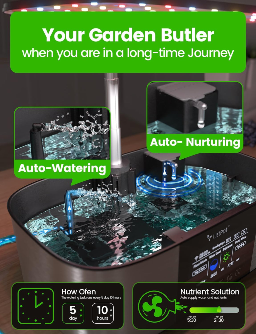 LetPot LPH-Max Hydroponics Growing System Kit, 21 Pods APP & WiFi Automatic Controlled Smart Indoor Garden with 36W LED