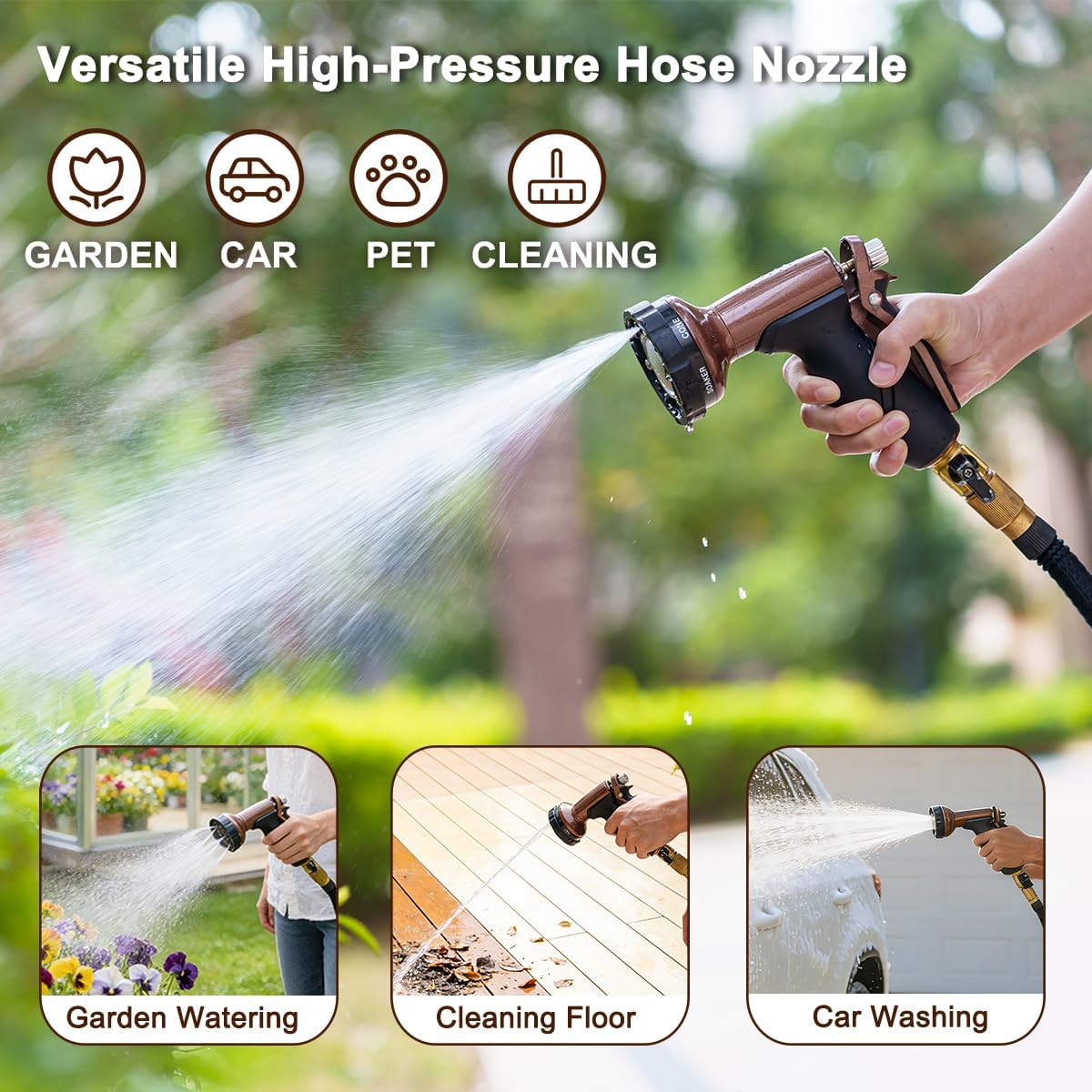FANHAO 7 Spray Patterns Metal Garden Hose Nozzle with Lockable Trigger | Rustproof Hose Sprayer Nozzle Heavy Duty