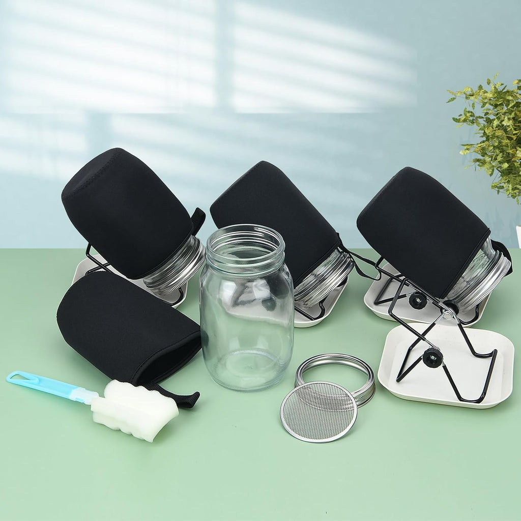 4Pack Sprouting Kit,1000ml Sprouting Jar with Mesh Lids and Stands, Microgreens Sprouts Growing Kit, Broccoli Sprouts
