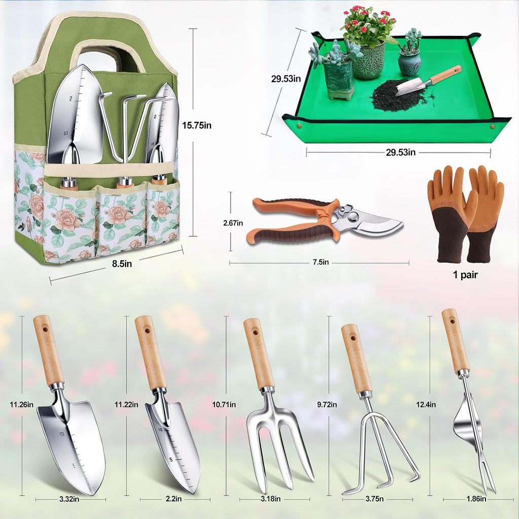 Kynup Garden Tools Set with Storage Bag, Heavy-Duty Gardening Kit for Women | Thickened Rust-Resistant Stainless Steel