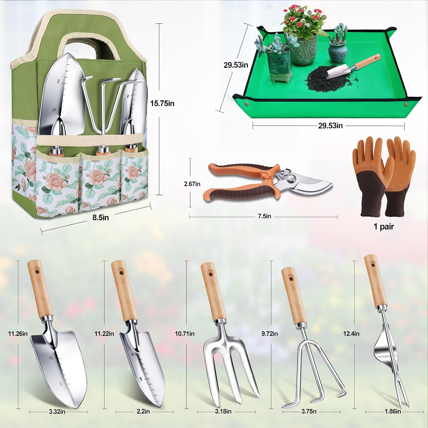 Kynup Garden Tools Set with Storage Bag, Heavy-Duty Gardening Kit for Women | Thickened Rust-Resistant Stainless Steel