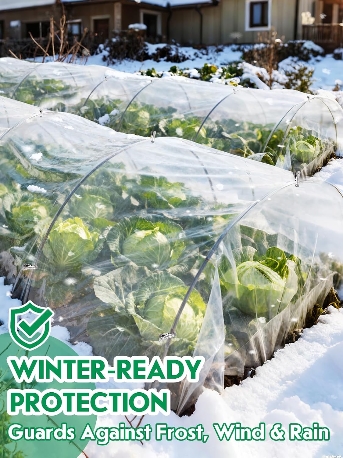 10 x 30ft Plant Covers Freeze Protection with 36 Clips - Greenhouse Plastic Sheeting, Frost Cloth Row Cover for Outdoor