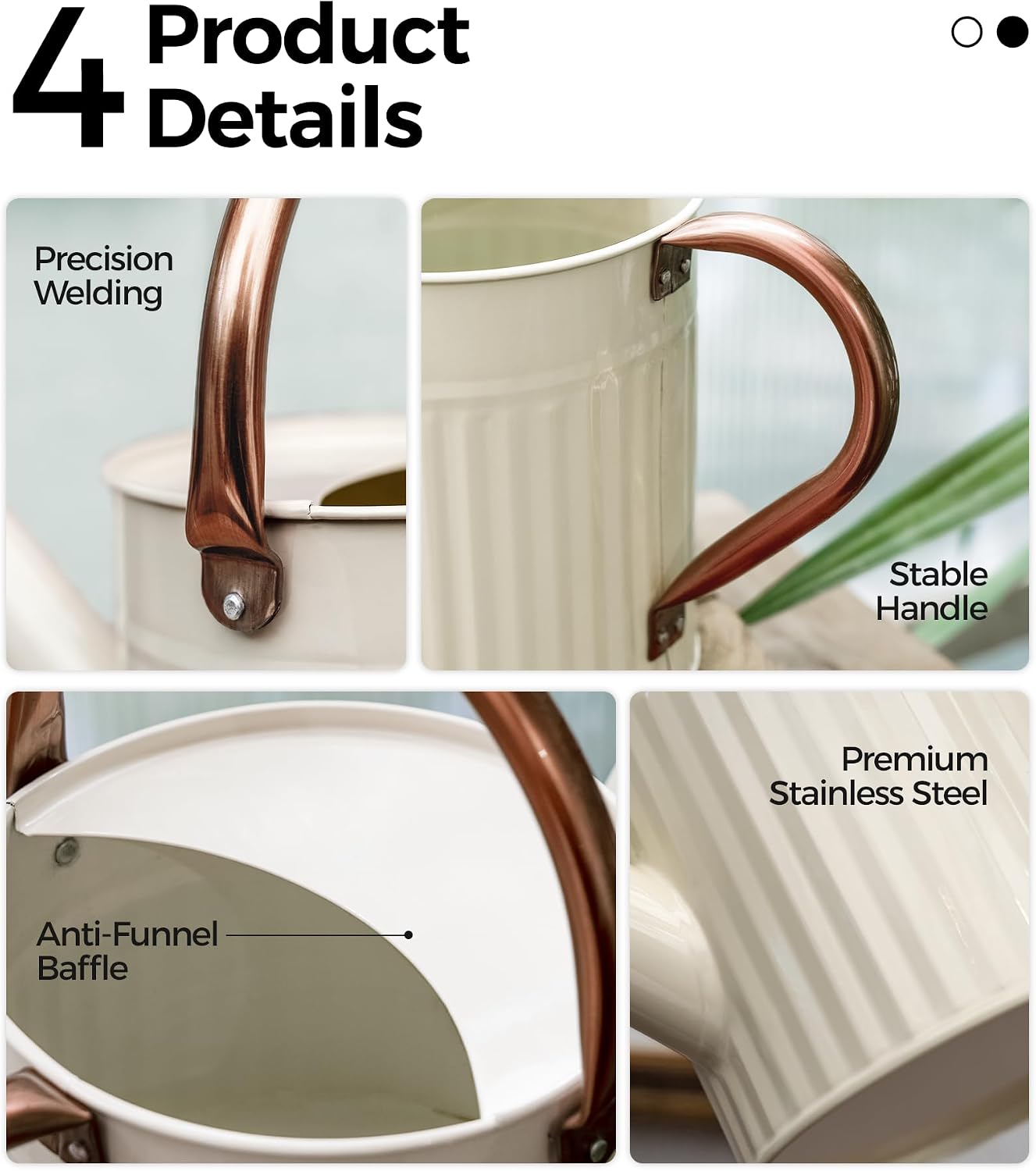 Bamworld Metal Watering Can for Indoor Outdoor Plant 1/2 Gallon Creamy | plant watering cans with Removable Spout