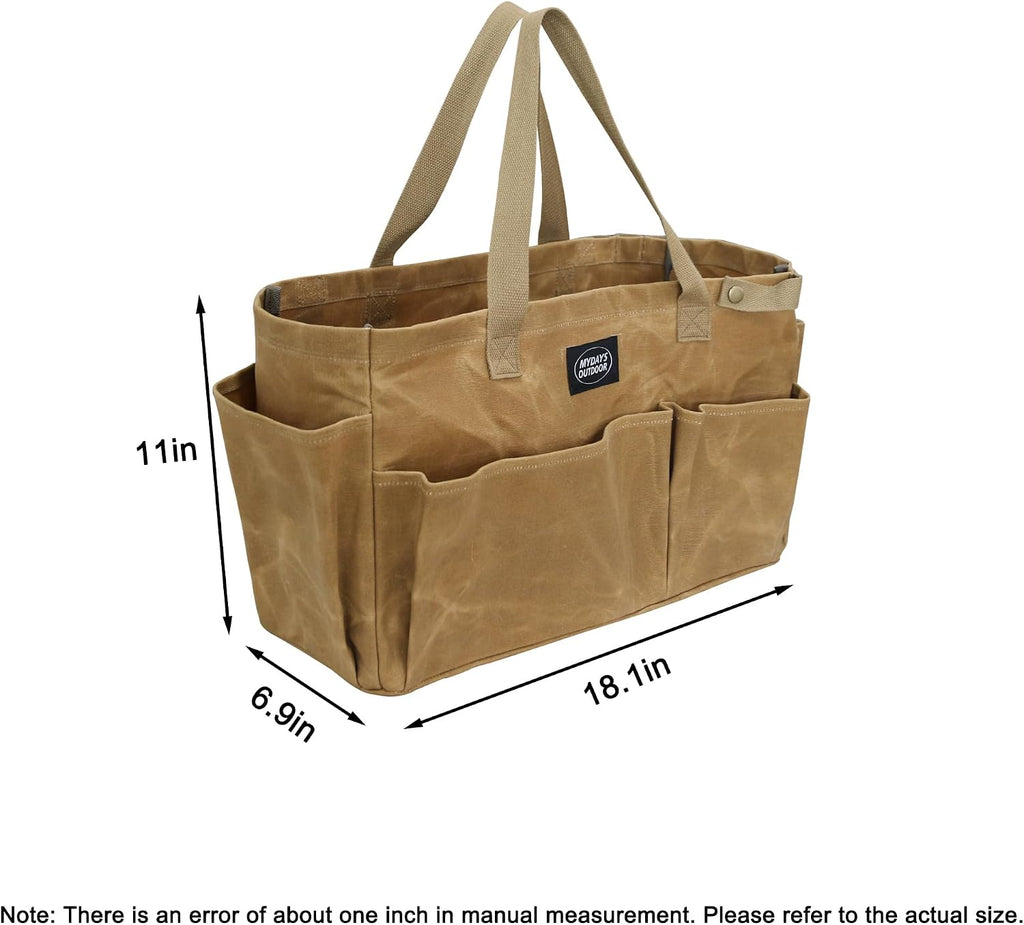 Portable Garden Camping Tool Storage Bag,Waxed Canvas Firewood Carrier Tote bag,Collapsible Sturdy Garden Basket Great