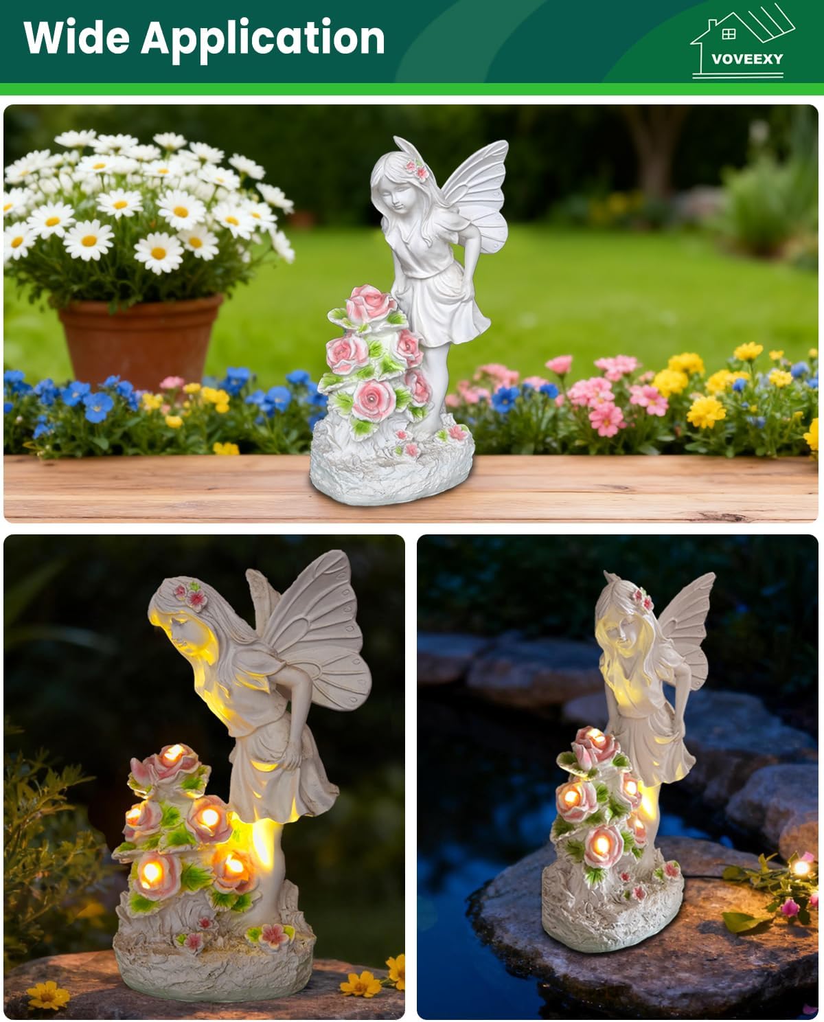 Voveexy Garden Figurines Angel Garden Statue Outdoor Decor, Solar Powered Resin Sculpture with 5 LEDs Art Decoration