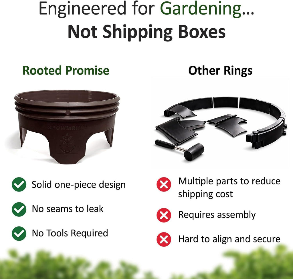 7 inch Solid Planting Grow Rings | 6 Pack Earth Brown | One-Piece Design for Deep Root Watering Veggies, Herbs &