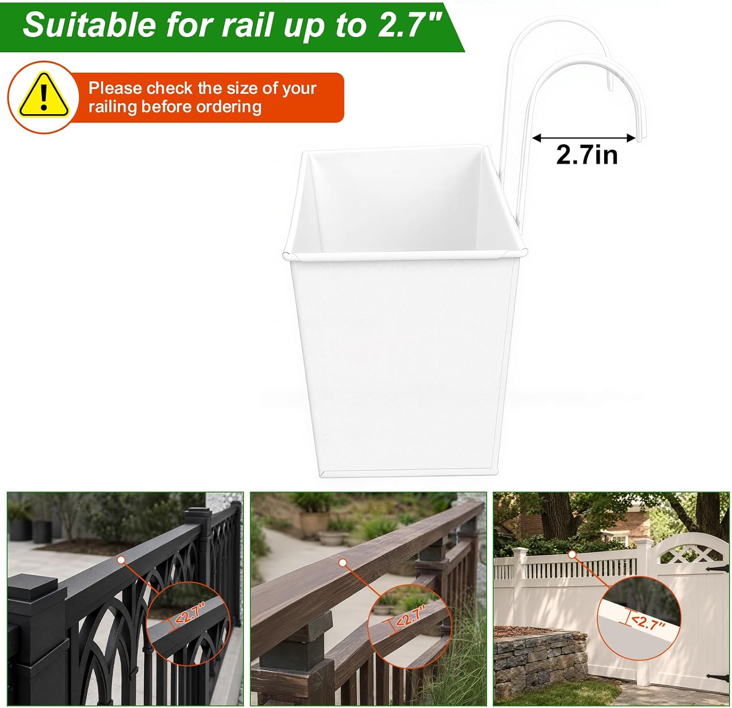 3 Pcs Large Hanging Flower Pots for Railing Or Fence 16 Inch Railing Planter Box for Any Balcony, Porch or Deck