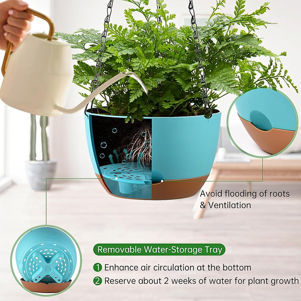 Set of 2-8 Inch Hanging Planters for Indoor Outdoor Plants | Self-Watering Hanging Flower Pots with Drainage Hole &