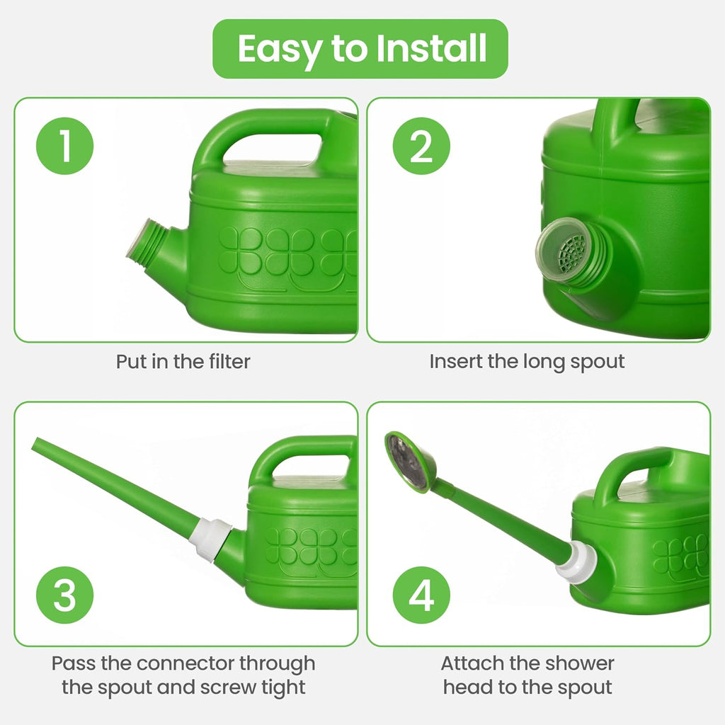 Plastic 1-Gallon Watering Can with Long Spout and Dual Handle for Indoor & Outdoor Plant Care, Lawn Maintenance and