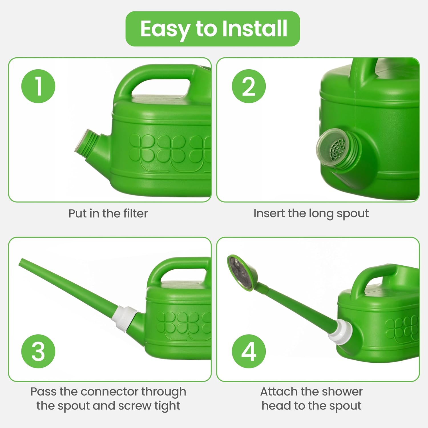 Plastic 1-Gallon Watering Can with Long Spout and Dual Handle for Indoor & Outdoor Plant Care, Lawn Maintenance and