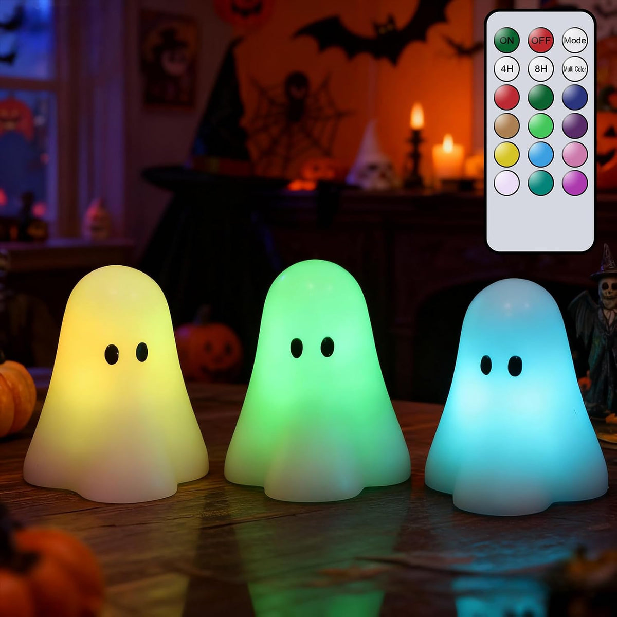 Eldnacele Halloween Ghost Figurine Flameless Candles with Remote and Timer