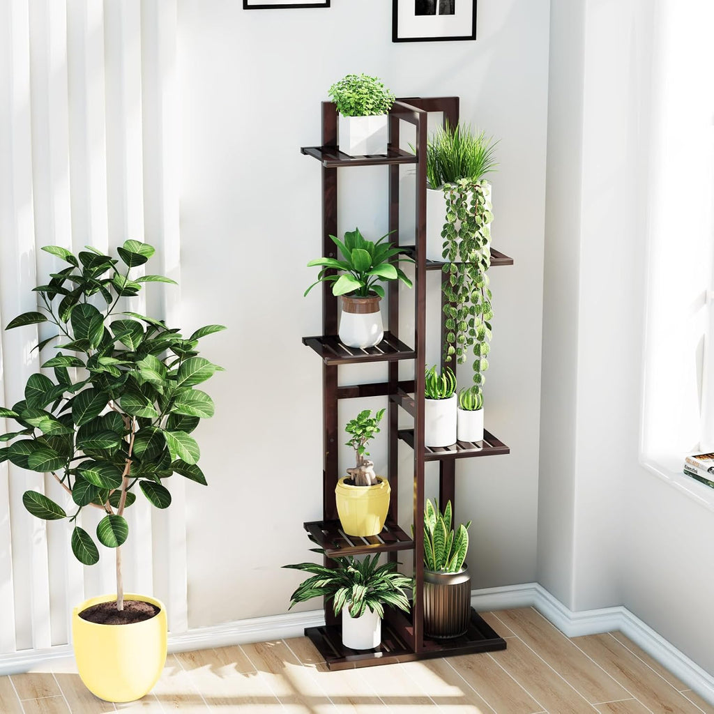 DolceLuna Plant Stand Indoor 6 Tier, Bamboo Plant Shelf Corner Flower Rack | Elegant 46 Inch Tall for Multiple Plants