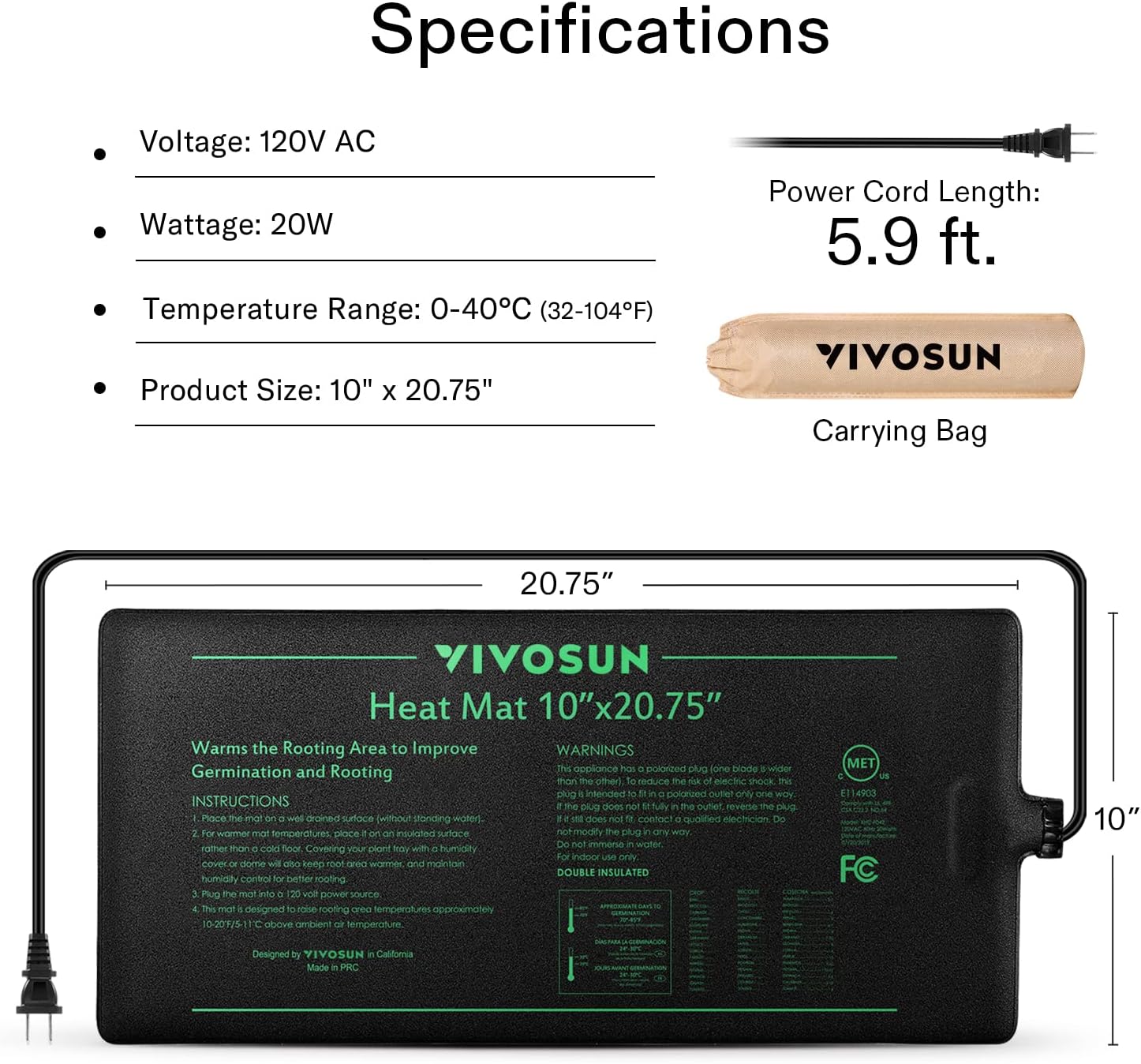 VIVOSUN 2 Pack Durable Waterproof Seedling Heat Mat Warm Hydroponic Heating Pad and 12-Pack Seed Starter Trays