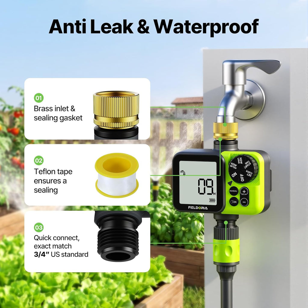 Sprinkler Timer, Brass Inlet Programmable Watering Timer for Garden Hose Fits 3/4” US Faucet, Outdoor Soaker Hose Timer