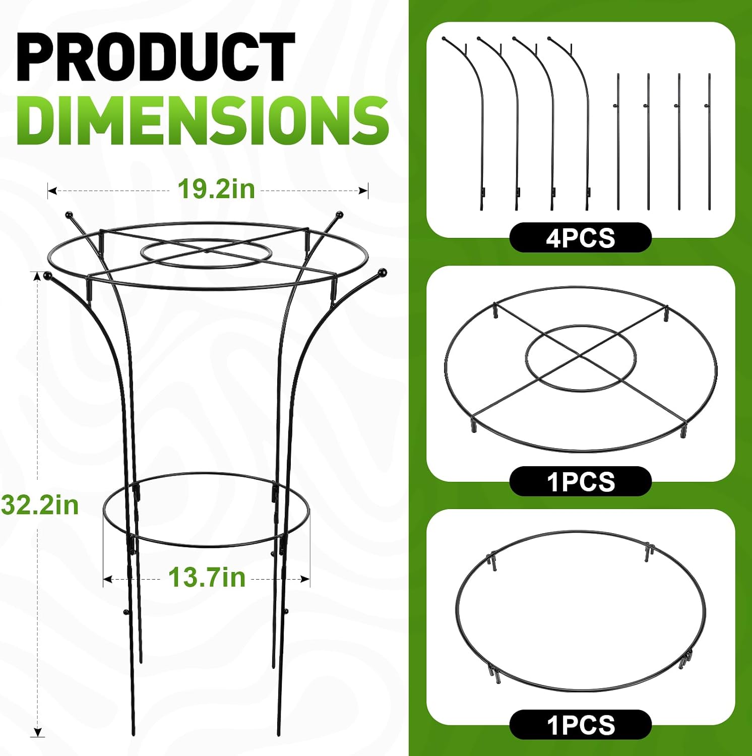 1 Pack Metal Peony Plant Support Cage, 32.2 x 19.2 Inch with Wide Top Ring | Grow-Through Flower Support for Peonies