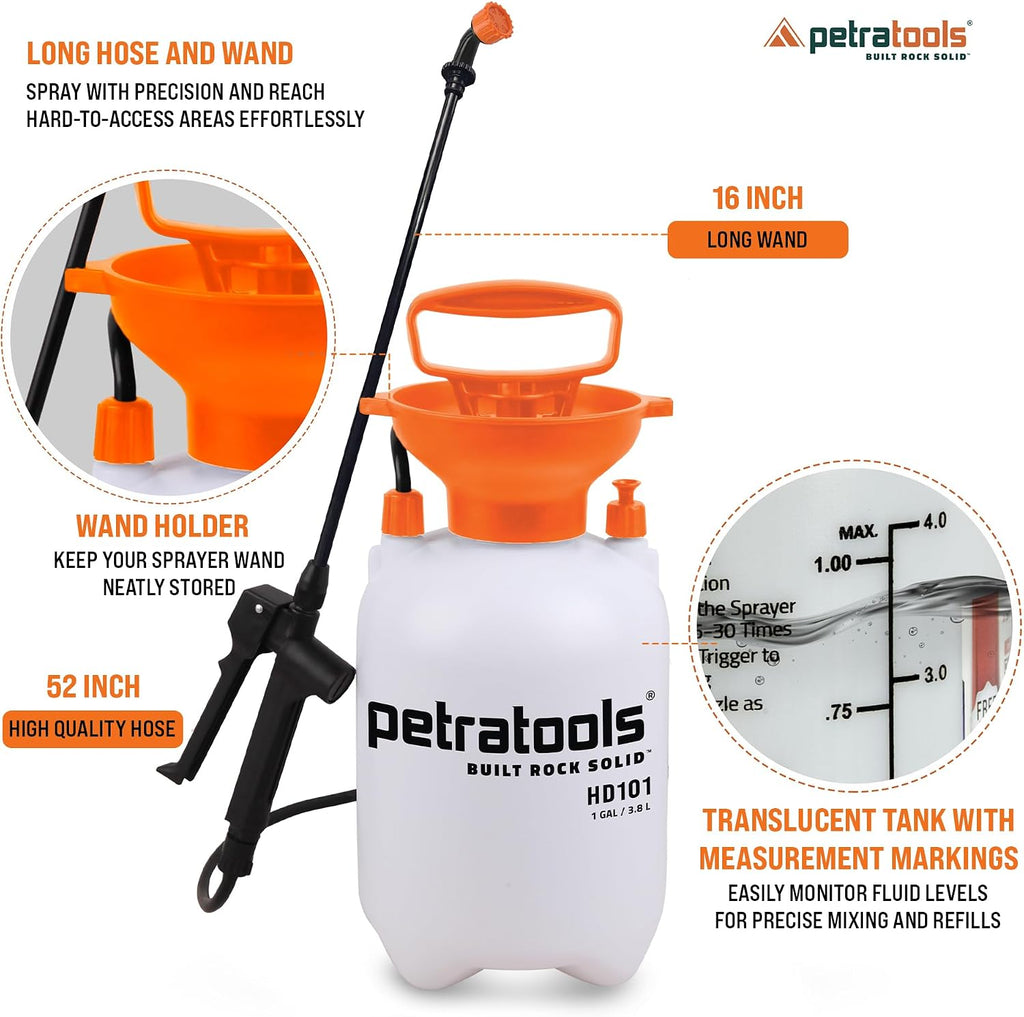 PetraTools LOCKSCAPE Mulch Glue Sprayer 1 Gal - Pro Kit (HD101) | Pump sprayer for mulch glue, rock glue, landscape