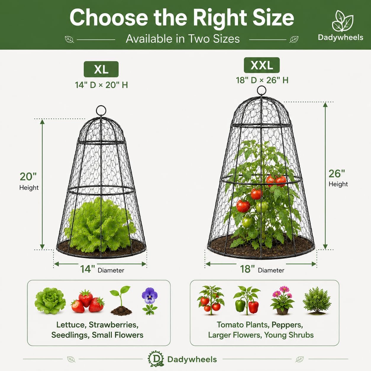 Easy-Snap Open Design Chicken Wire Cloche (6-Pack) - Adjustable Garden Plant Protectors from Birds & Animals for Large