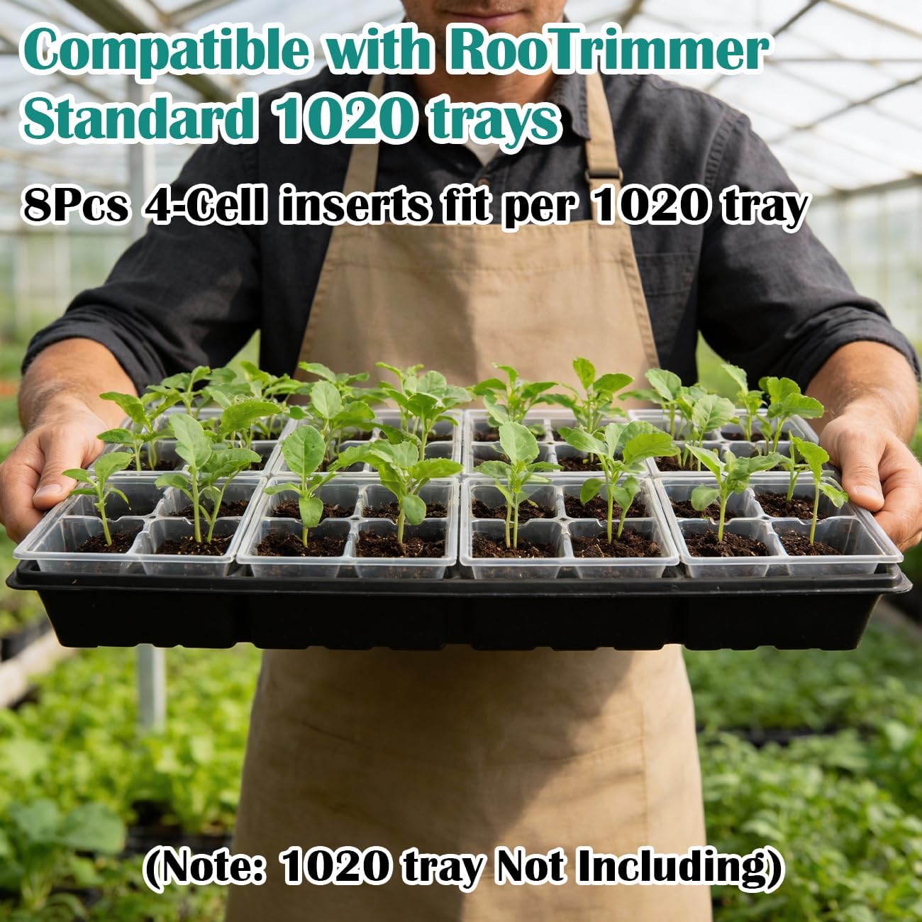 RooTrimmer 40 Pack Reusable 4-Cell Seed Starter Trays with Large Drainage Holes - Clear Transparent Trays for Root