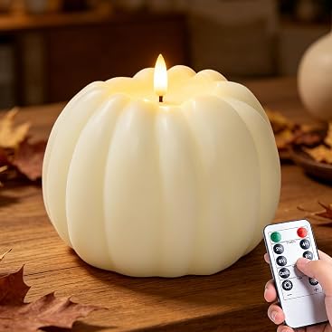 Fall Decor, Fall Decorations for Home, Large Flameless Pumpkin Candle White