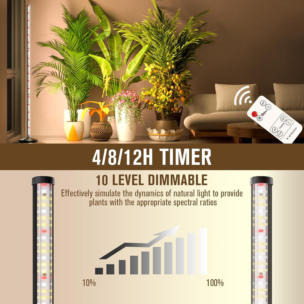 bedee Full Spectrum Grow Light for Indoor Plants: 50 Inch LED Plant Lights for Seed Starting with Timer and 10 Level