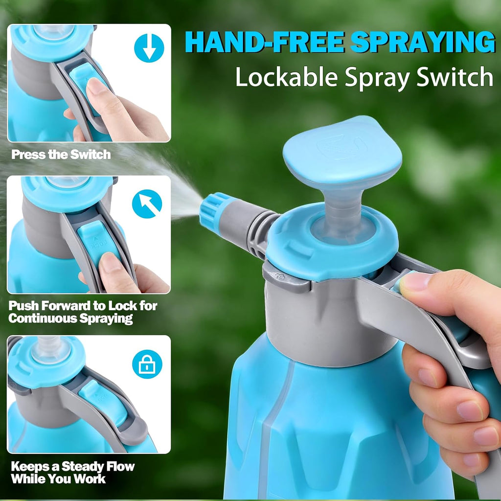 Hand Pump Sprayer 1/2 Gallon, Leak-Proof Plant Mister Spray Bottle | 2L Handheld Garden Pressure Sprayer, Lockable