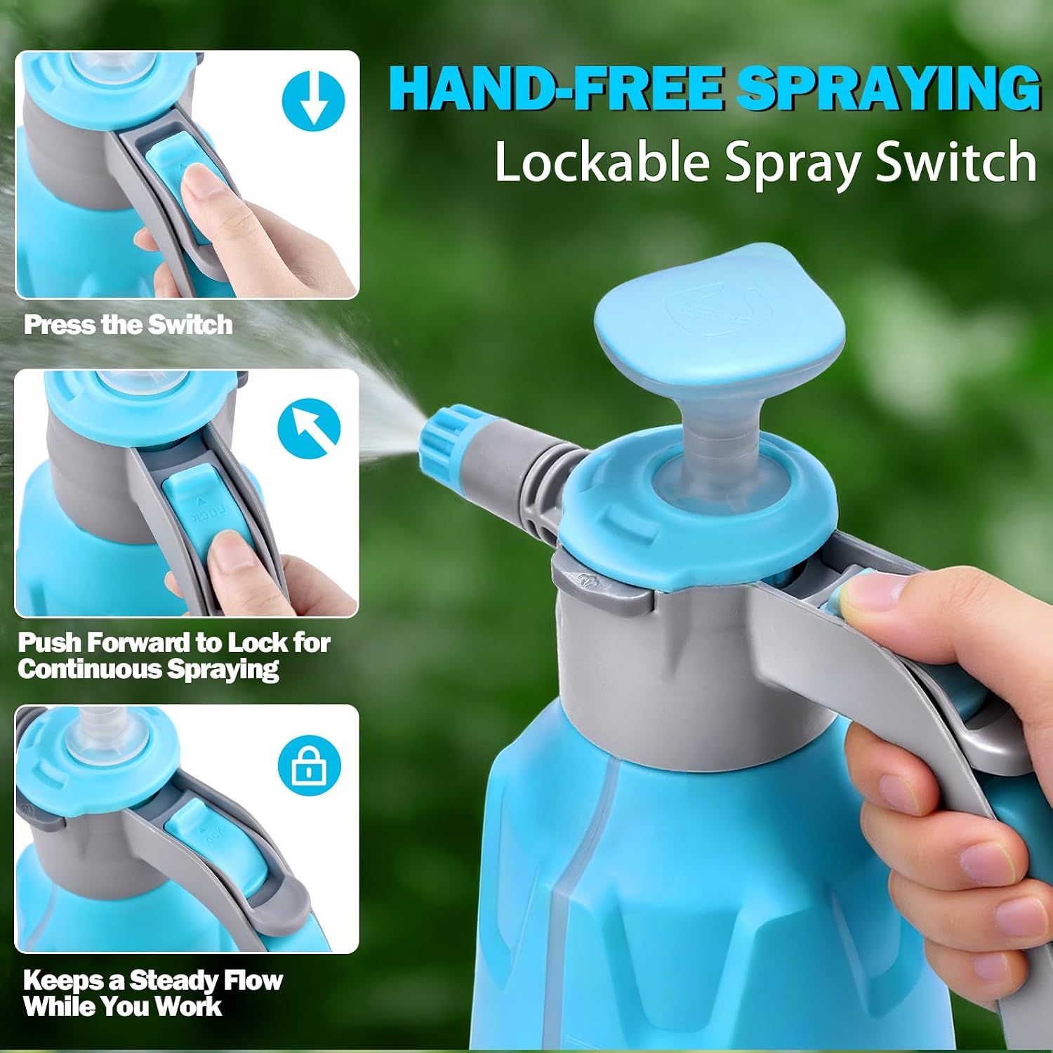 Hand Pump Sprayer 1/2 Gallon, Leak-Proof Plant Mister Spray Bottle | 2L Handheld Garden Pressure Sprayer, Lockable