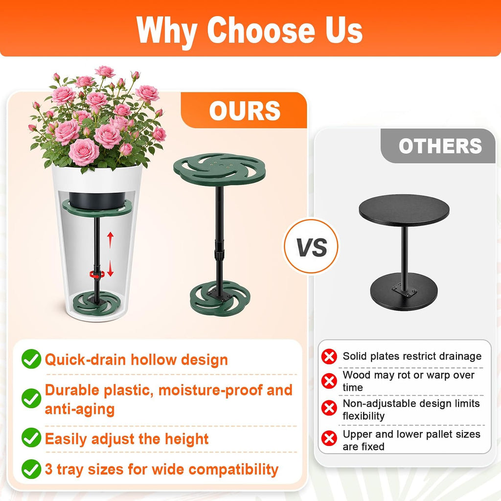 2 Pack Plant Risers for Inside Pots, 12-21" Rise Plastic Planter Inserts | Adjustable Height Planter Inserts for Large