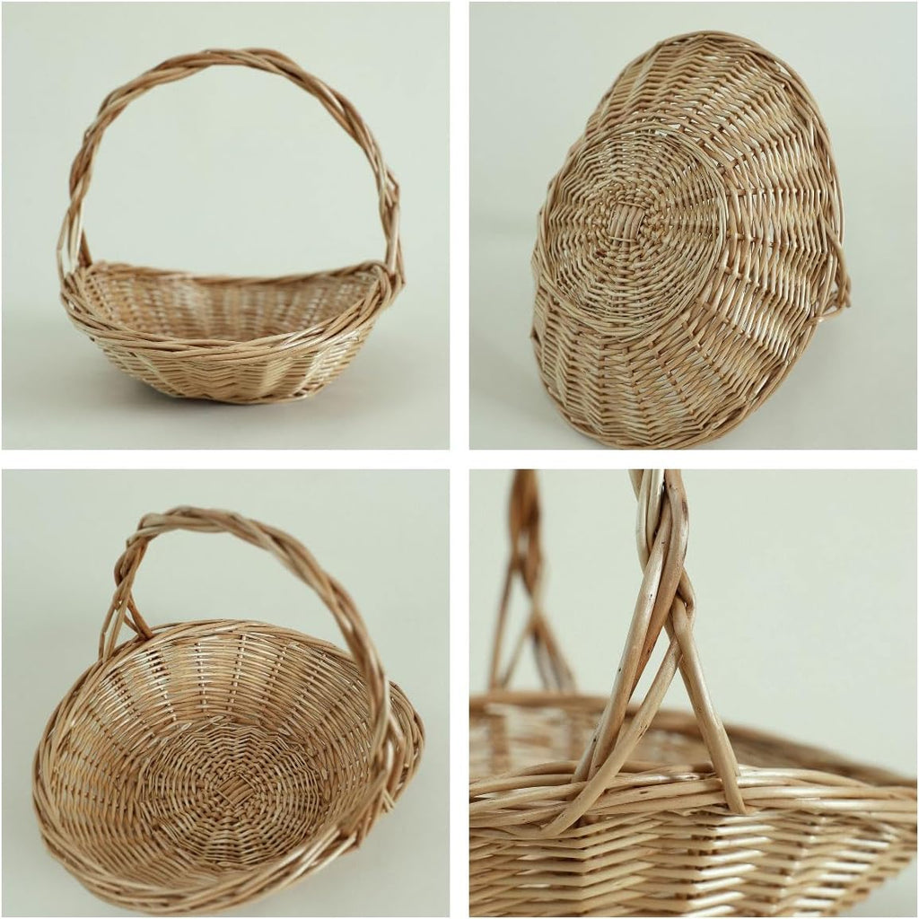 Rattan Basket with Handle, Wicker Garden Harvest Basket for Vegetables and Fruit, Handwoven Picnic Basket for Storage
