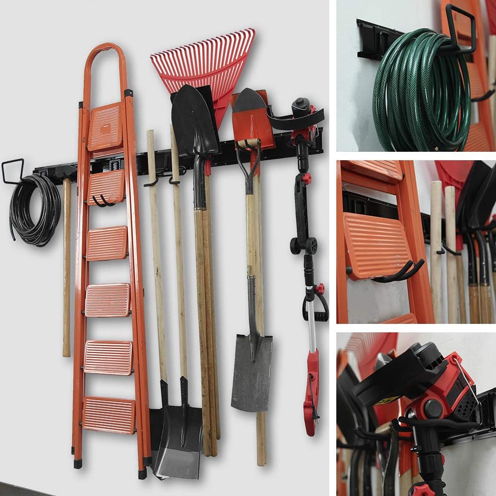 Wallmaster Garage Tool Storage Rack, Wall Mounted Garden Tool Organizer | 15 PCS Heavy Duty Tool Holder for Rake Shovel