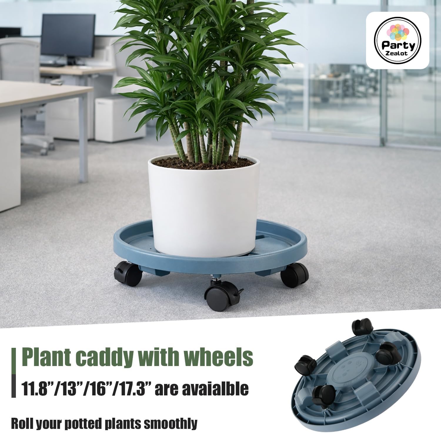 Party Zealot 5-Pack 13" Large Plant Caddy with Wheels Plastic Plant Dolly with Caster Flower Pot Mover Rollers Wheeled