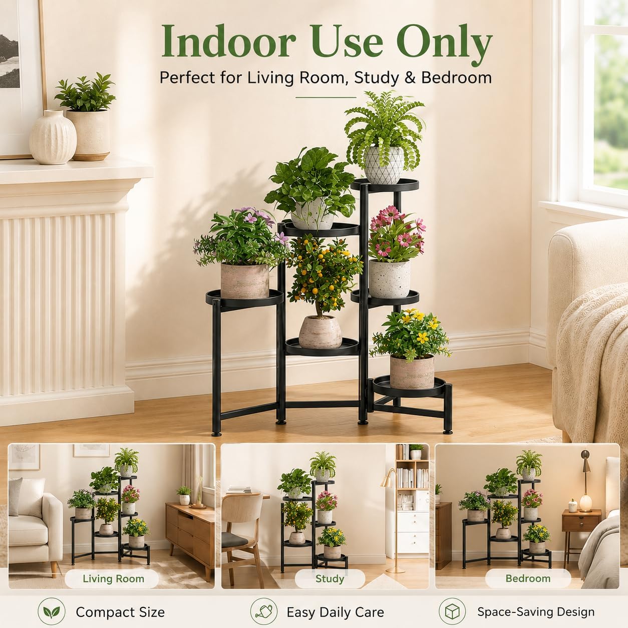 Plant Stand Indoor Outdoor, Gardening Tools& Plant Label, 6 Tier Folding Metal Plant Shelf, 6 Pot, 66LB, Corner Plant