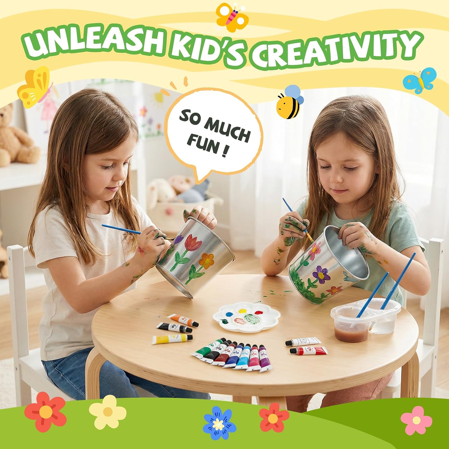 Paint & Plant Flower Growing Kit for Kids - Easter Gifts for Kids Gardening Set with 4 Pots - Unique Birthday, Crafts &
