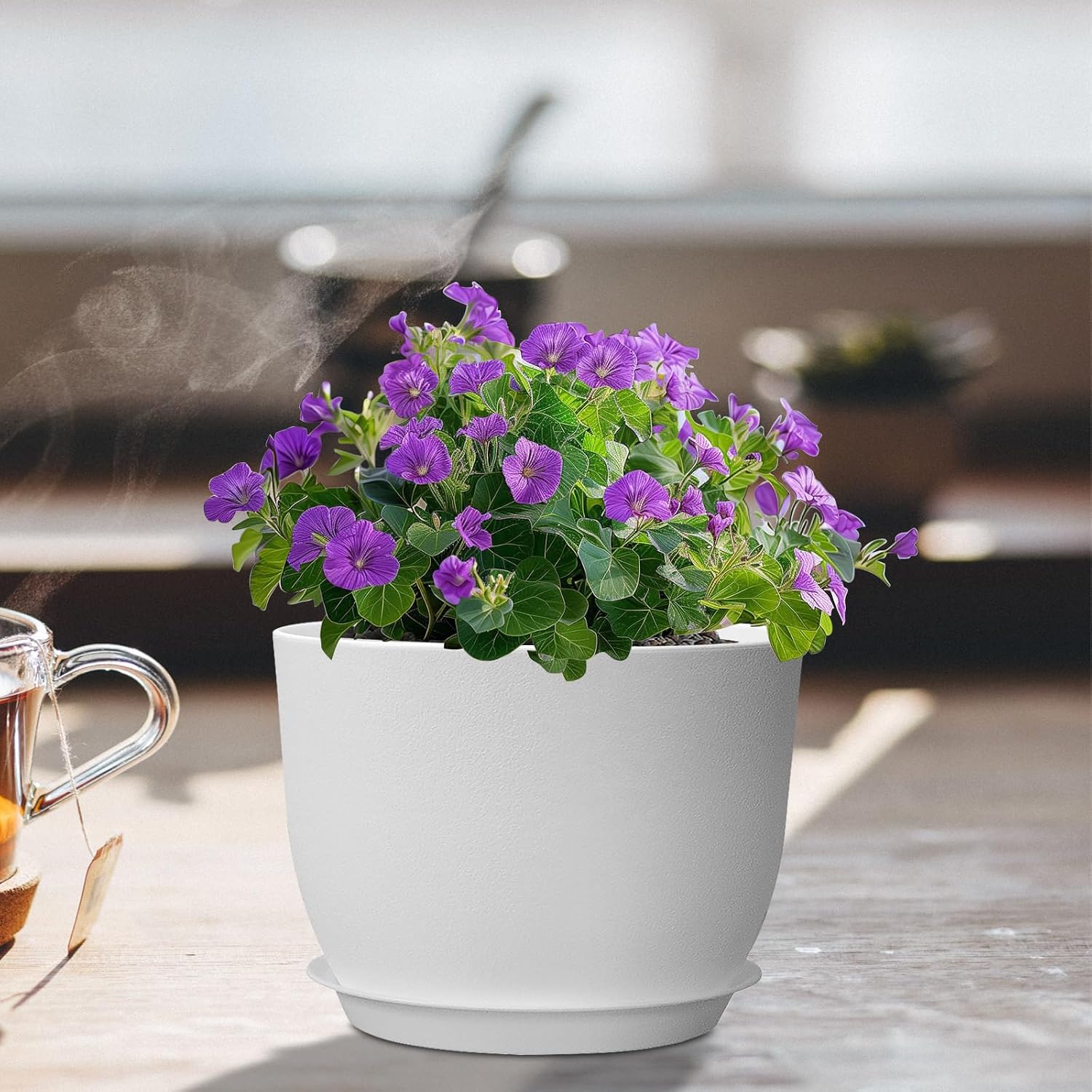 Meowell 12 inch Large Plant Pots, Plastic Planters with Drainage Holes and Saucers, Flower Pots for Indoor Outdoor