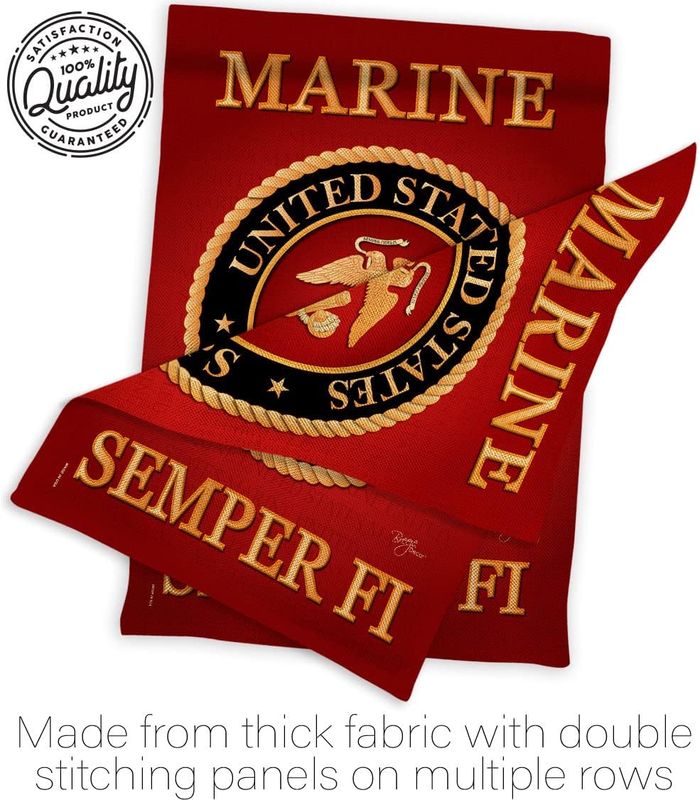 Marine Corps Burlap Garden Flag - Set with Stand Armed Forces USMC Semper Fi United State American Military Veteran