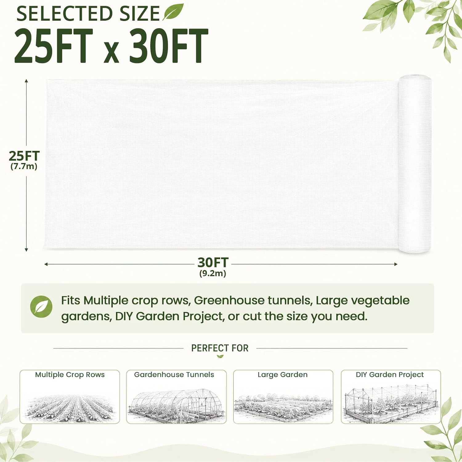 30x25Ft Garden Netting, Fine Mesh Insect Netting for Plant Protection | Mosquito Bug Bird Barrier Mesh Cover Insect