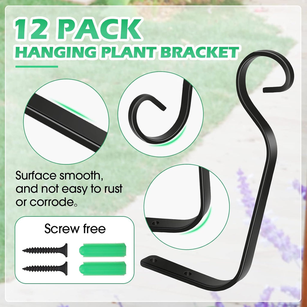 12 Pack Hanging Plant Bracket 7.3 Inches Metal Hook Decorative Straight Hanger for Bird Feeders, Wind Chimes, Flower